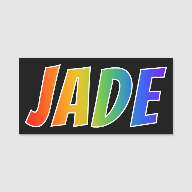 First Name "JADE": Fun Rainbow Colouring Name Tag (Front)
