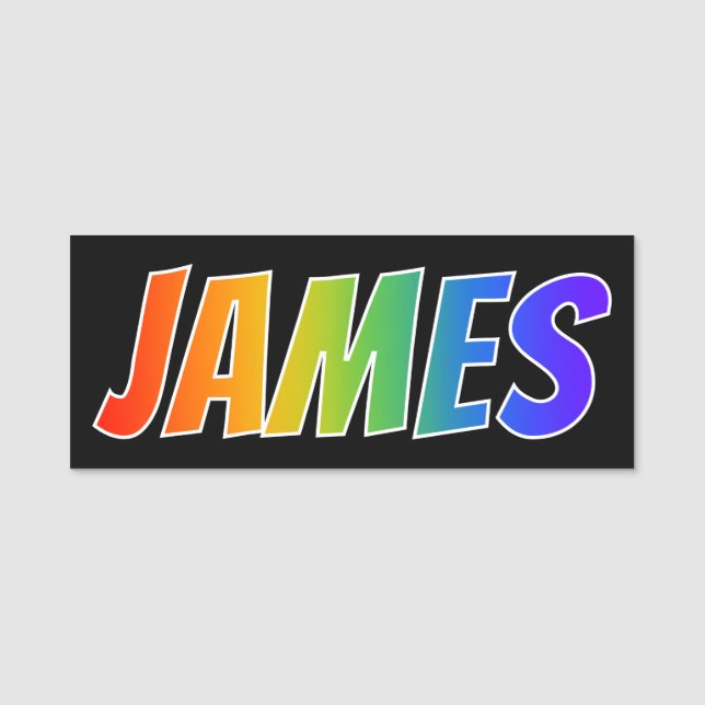 First Name "JAMES": Fun Rainbow Colouring Name Tag (Front)