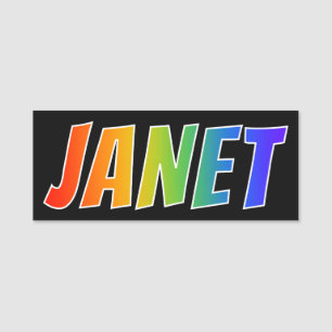 First Name "JANET": Fun Rainbow Colouring Tag