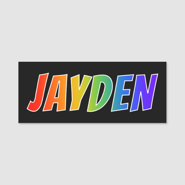 First Name "JAYDEN": Fun Rainbow Colouring Name Tag (Front)