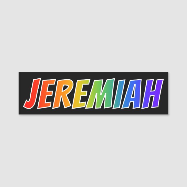 First Name "JEREMIAH": Fun Rainbow Colouring Tag (Front)