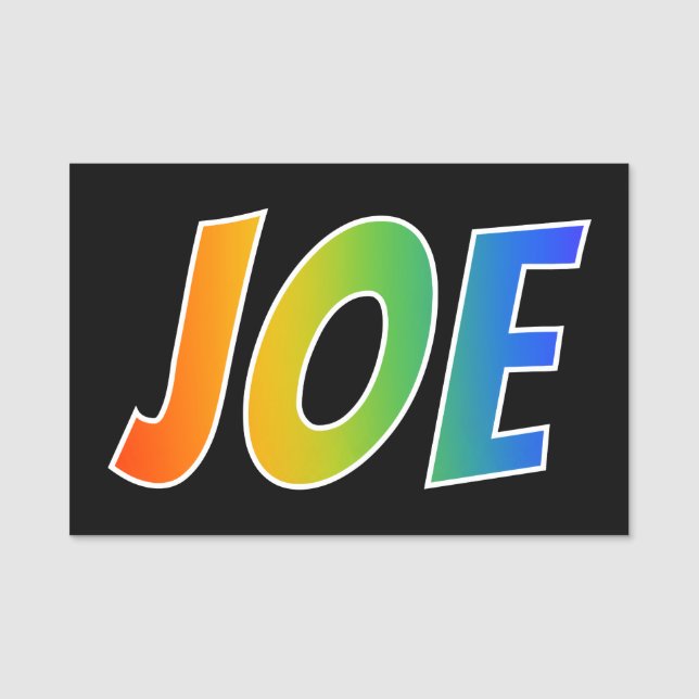 First Name "JOE": Fun Rainbow Colouring Name Tag (Front)