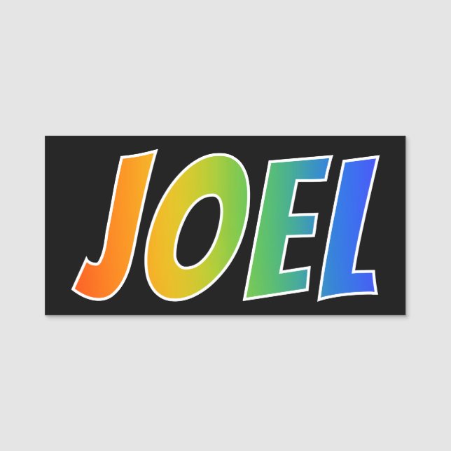 First Name "JOEL": Fun Rainbow Colouring Name Tag (Front)