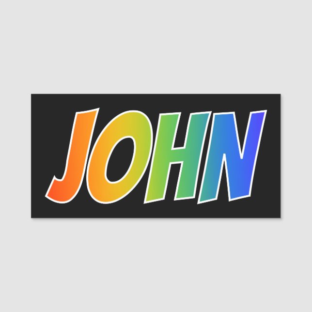 First Name "JOHN": Fun Rainbow Colouring Tag (Front)