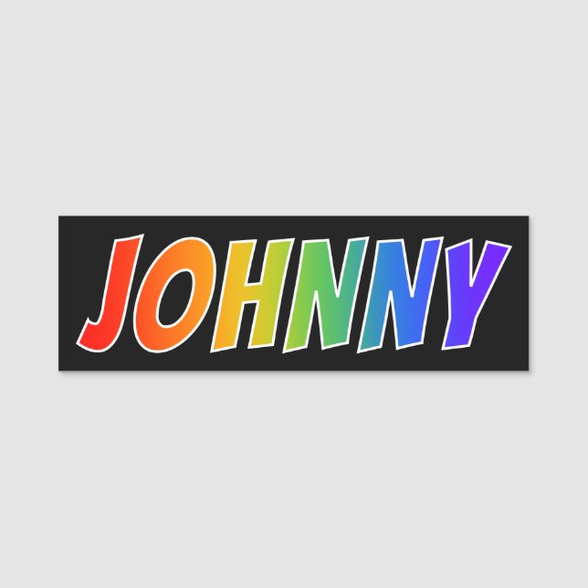 First Name "JOHNNY": Fun Rainbow Colouring Name Tag (Front)