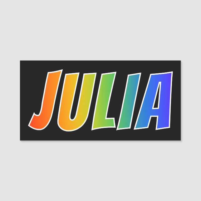First Name "JULIA": Fun Rainbow Colouring Name Tag (Front)