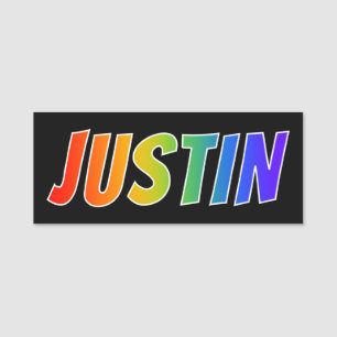 First Name "JUSTIN": Fun Rainbow Colouring Name Tag