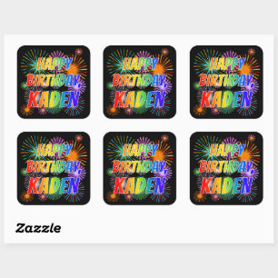 First Name "KADEN", Fun "HAPPY BIRTHDAY" Square Sticker