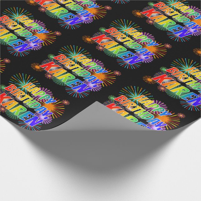 First Name "KAREN", Fun "HAPPY BIRTHDAY" Wrapping Paper (Corner)