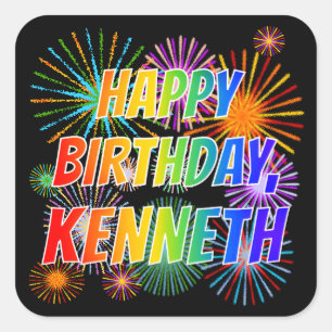 First Name "KENNETH", Fun "HAPPY BIRTHDAY" Square Sticker