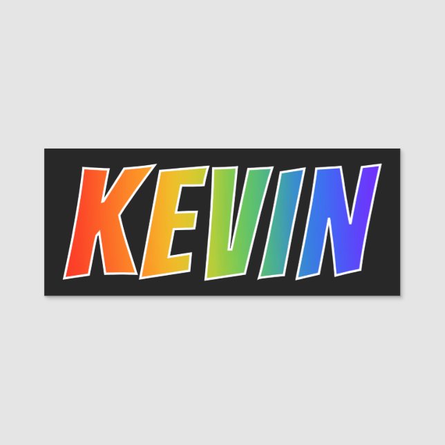 First Name "KEVIN": Fun Rainbow Colouring Tag (Front)