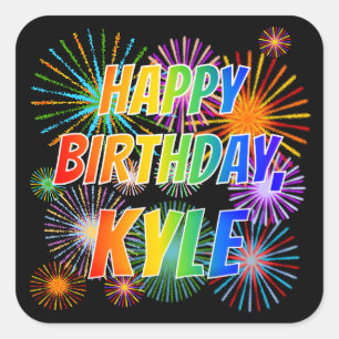 First Name "KYLE", Fun "HAPPY BIRTHDAY" Square Sticker