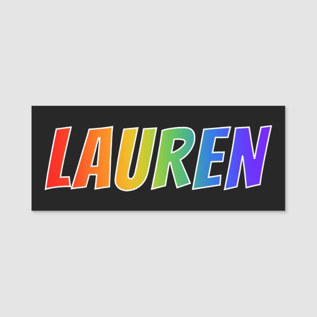 First Name "LAUREN": Fun Rainbow Colouring Name Tag (Front)