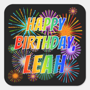 First Name "LEAH", Fun "HAPPY BIRTHDAY" Square Sticker