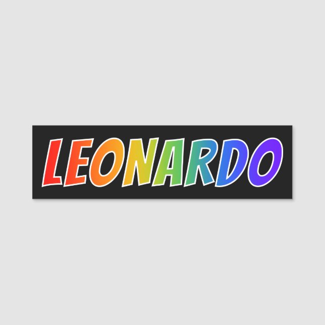 First Name "LEONARDO": Fun Rainbow Colouring Name Tag (Front)