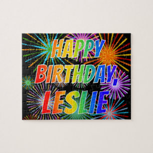 First Name "LESLIE", Fun "HAPPY BIRTHDAY" Jigsaw Puzzle