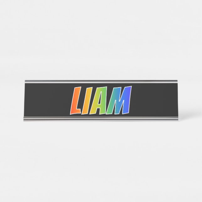 First Name "LIAM": Fun Rainbow Colouring Desk Name Plate (Front)