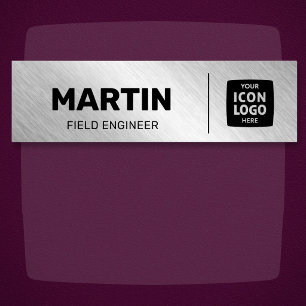 First Name Logo Brushed Silver Employee ID  Tag