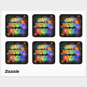 First Name "LUCAS", Fun "HAPPY BIRTHDAY" Square Sticker