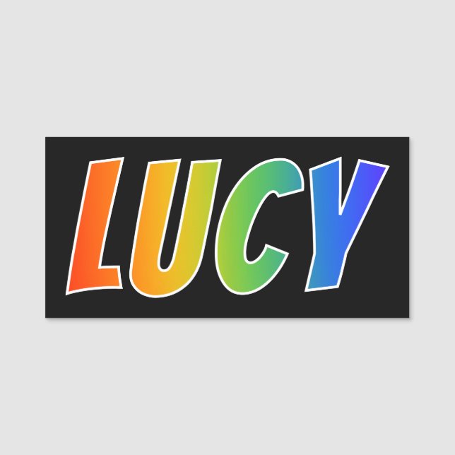 First Name "LUCY": Fun Rainbow Colouring Tag (Front)