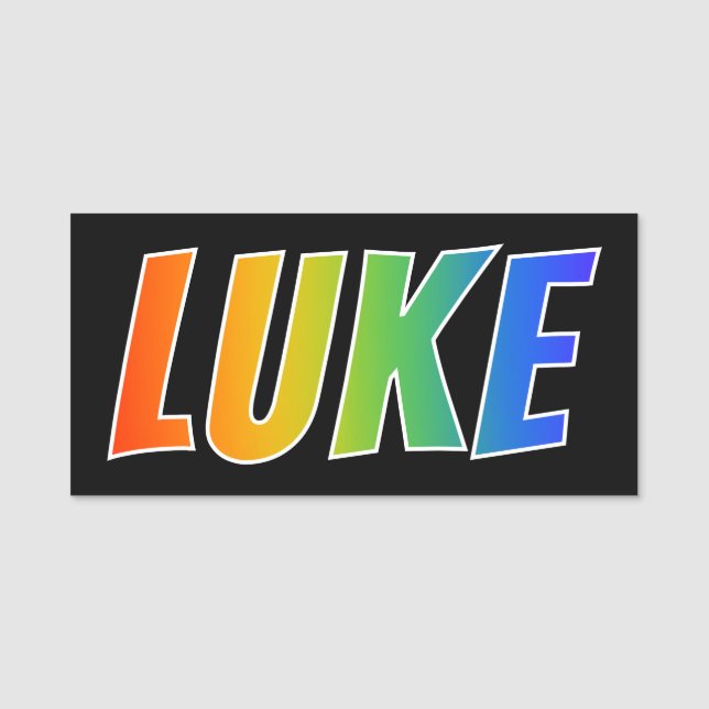 First Name "LUKE": Fun Rainbow Colouring Name Tag (Front)