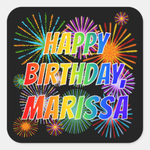 First Name "MARISSA", Fun "HAPPY BIRTHDAY" Square Sticker
