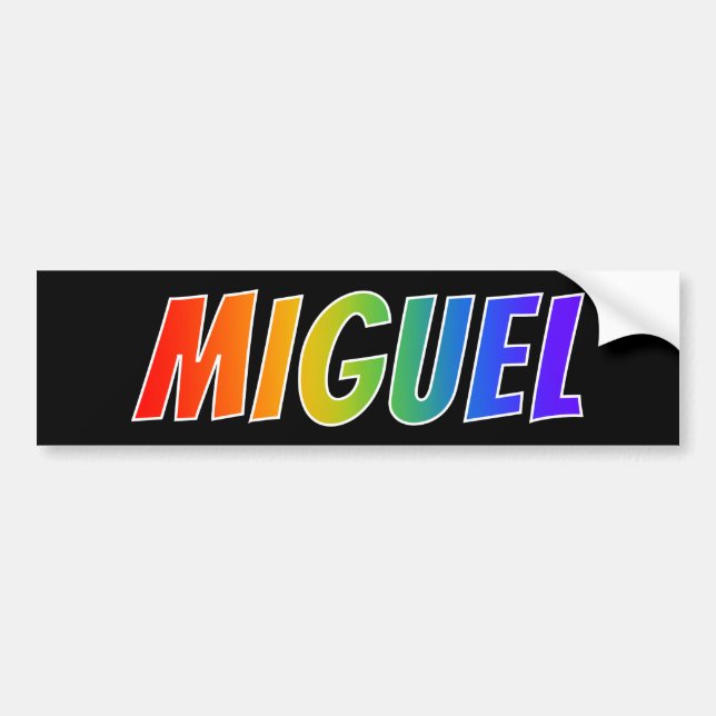 First Name "MIGUEL": Fun Rainbow Colouring Bumper Sticker (Front)