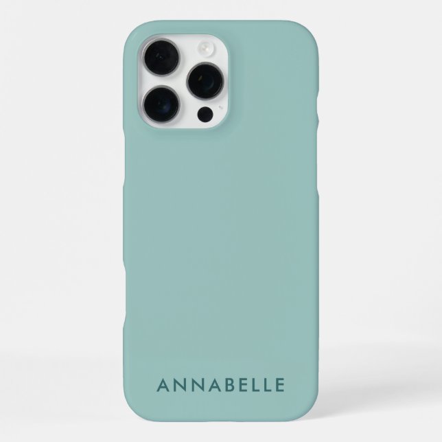 First Name Monogram Minimalist Single Colour Teal iPhone Case (Back)
