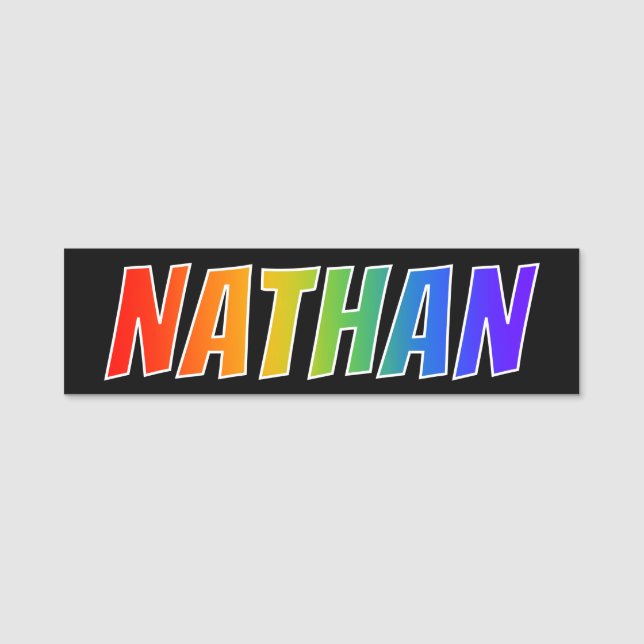First Name "NATHAN": Fun Rainbow Colouring Name Tag (Front)