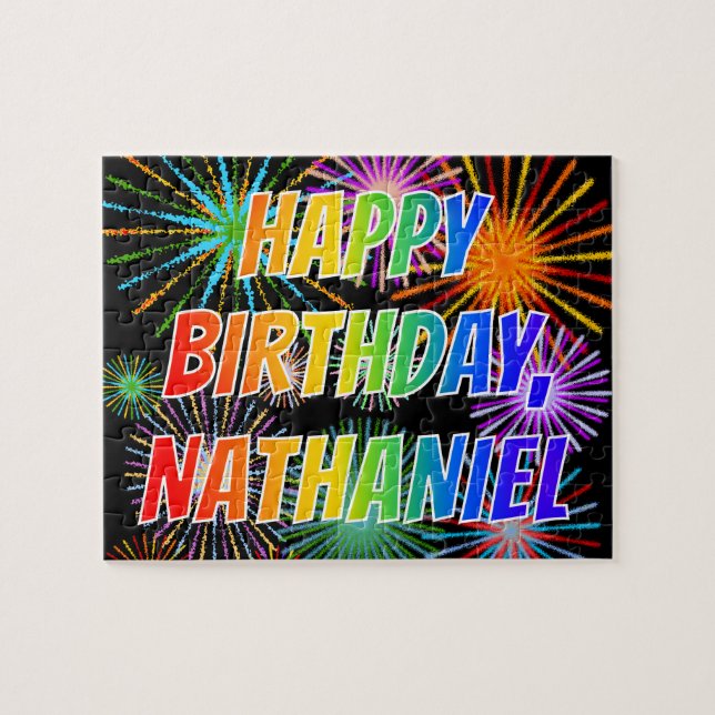First Name "NATHANIEL", Fun "HAPPY BIRTHDAY" Jigsaw Puzzle (Horizontal)