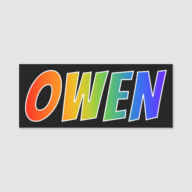 First Name "OWEN": Fun Rainbow Colouring Name Tag (Front)
