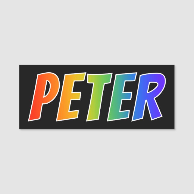 First Name "PETER": Fun Rainbow Colouring Name Tag (Front)