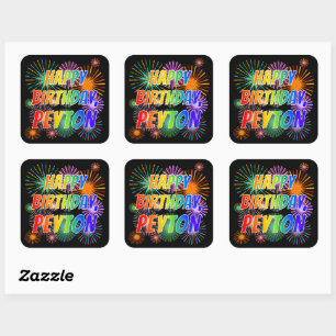 First Name "PEYTON", Fun "HAPPY BIRTHDAY" Square Sticker