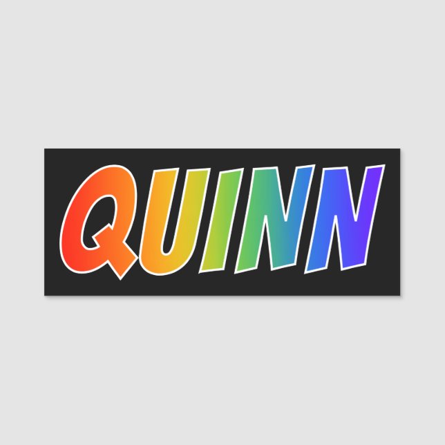 First Name "QUINN": Fun Rainbow Colouring Name Tag (Front)