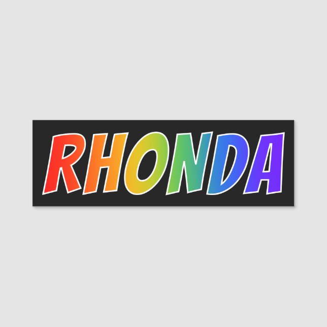 First Name "RHONDA": Fun Rainbow Colouring Name Tag (Front)