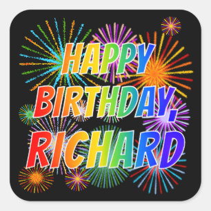 First Name "RICHARD", Fun "HAPPY BIRTHDAY" Square Sticker