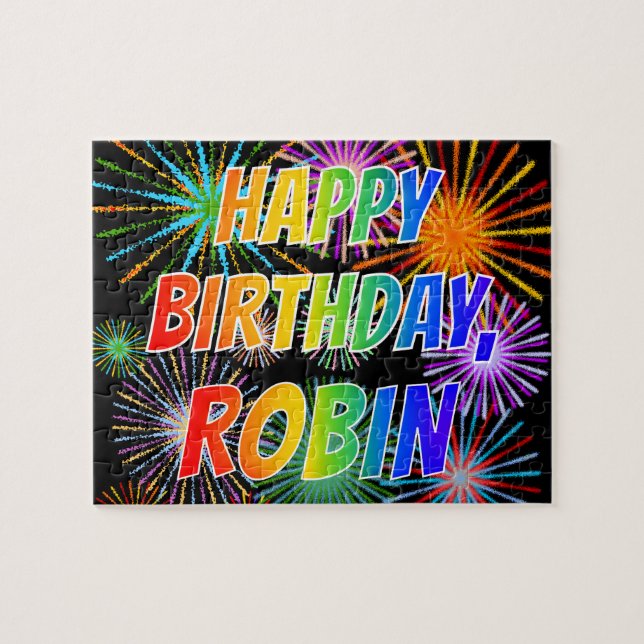 First Name "ROBIN", Fun "HAPPY BIRTHDAY" Jigsaw Puzzle (Horizontal)