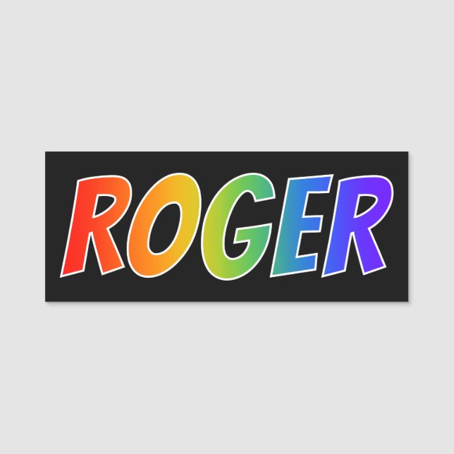 First Name "ROGER": Fun Rainbow Colouring Tag (Front)