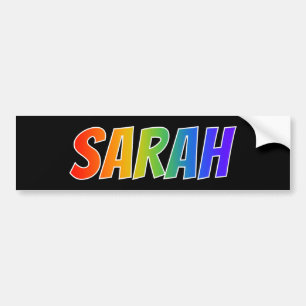 First Name "SARAH": Fun Rainbow Colouring Bumper Sticker