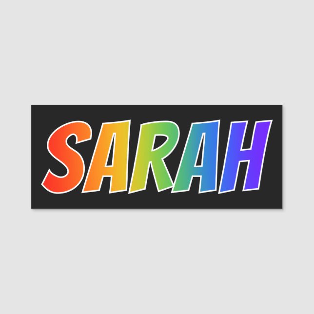 First Name "SARAH": Fun Rainbow Colouring Tag (Front)