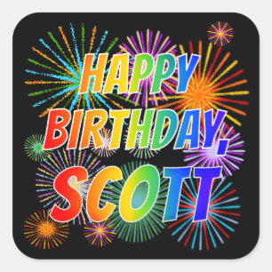 First Name "SCOTT", Fun "HAPPY BIRTHDAY" Square Sticker