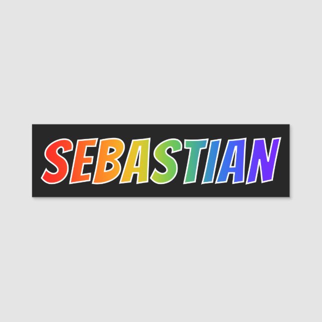 First Name "SEBASTIAN": Fun Rainbow Colouring Name Tag (Front)