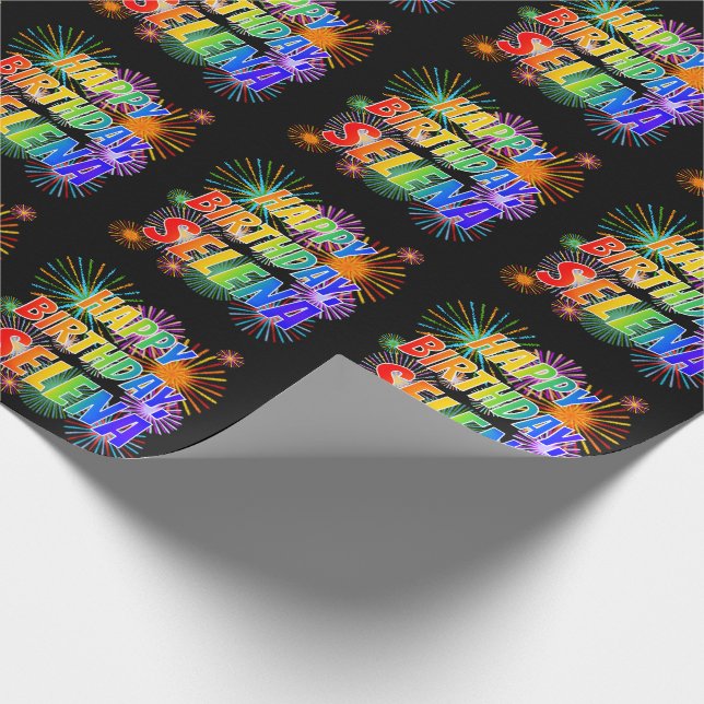 First Name "SELENA", Fun "HAPPY BIRTHDAY" Wrapping Paper (Corner)