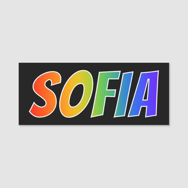 First Name "SOFIA": Fun Rainbow Colouring Name Tag (Front)