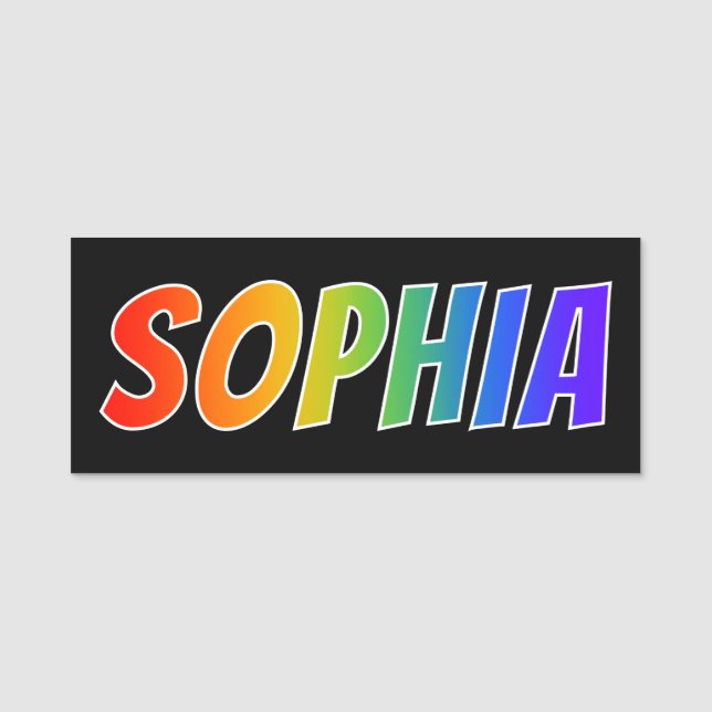 First Name "SOPHIA": Fun Rainbow Colouring Name Tag (Front)