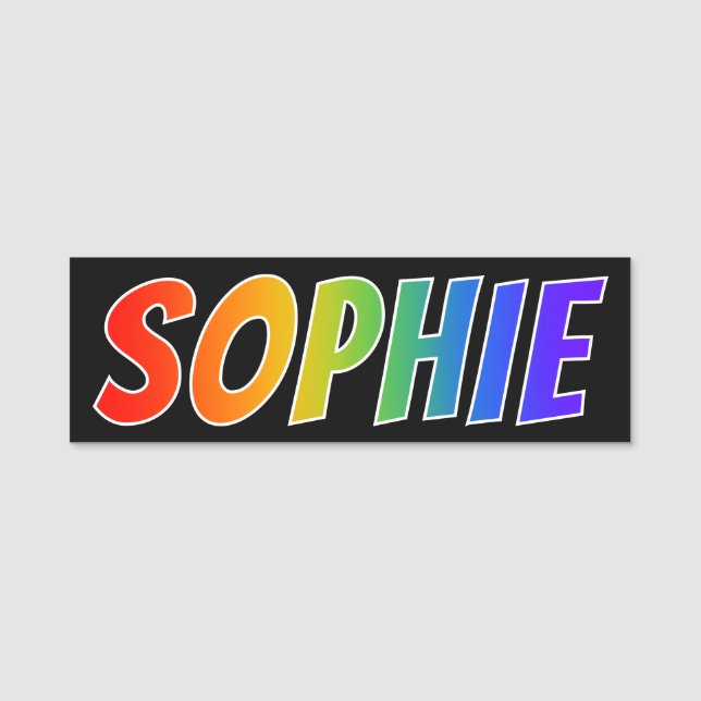 First Name "SOPHIE": Fun Rainbow Colouring Name Tag (Front)