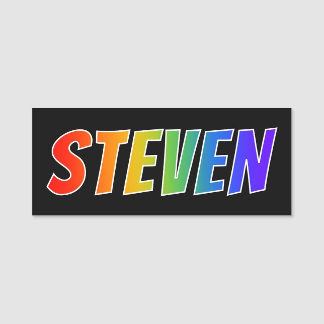 First Name "STEVEN": Fun Rainbow Colouring Tag (Front)