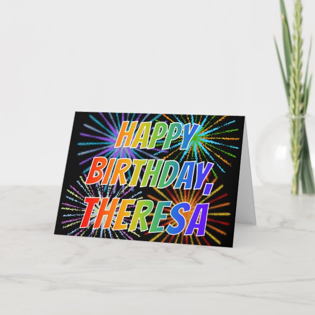 First Name "THERESA" Fun "HAPPY BIRTHDAY" Card (Front)