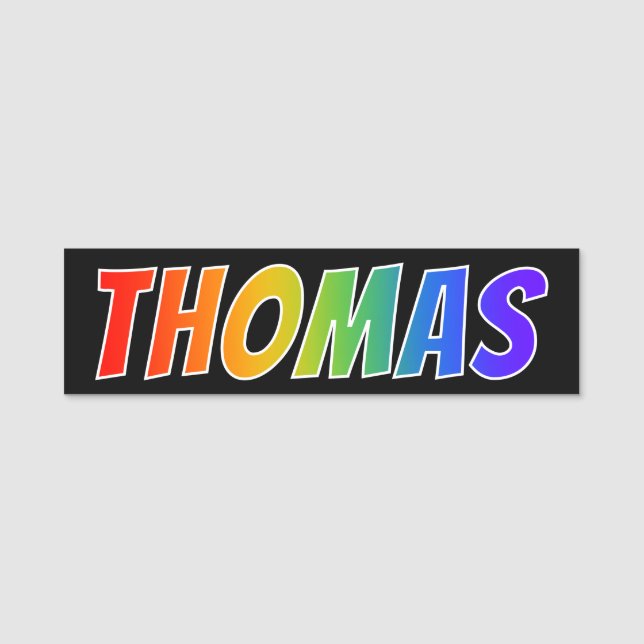 First Name "THOMAS": Fun Rainbow Colouring Name Tag (Front)