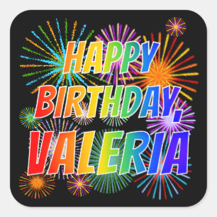 First Name "VALERIA", Fun "HAPPY BIRTHDAY" Square Sticker